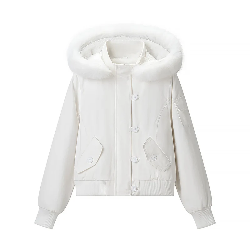 Damen Kurzjacke mit wattierter Fütterung, Kapuze mit Kunstfellbesatz und geripptem Saum Drune
