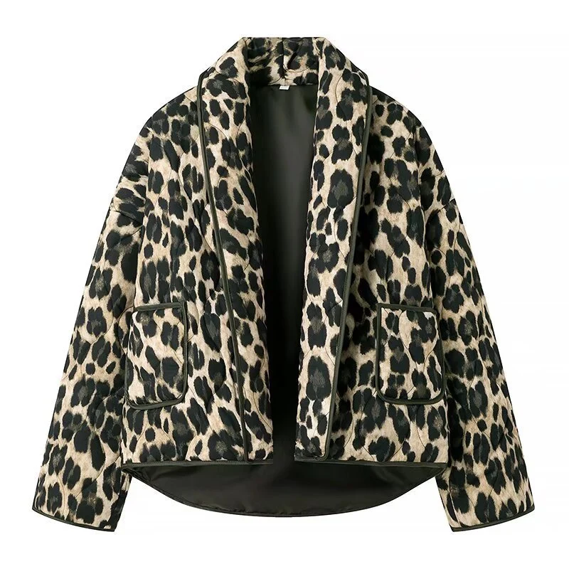 Damen Kurzjacke mit Leopardenprint, kastiger Silhouette und Schalkragen Drune