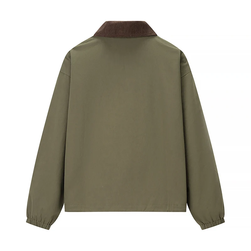Damen Kurzjacke im Workwear-Stil mit Kordkragen, Reißverschluss und aufgesetzten Brusttaschen Drune