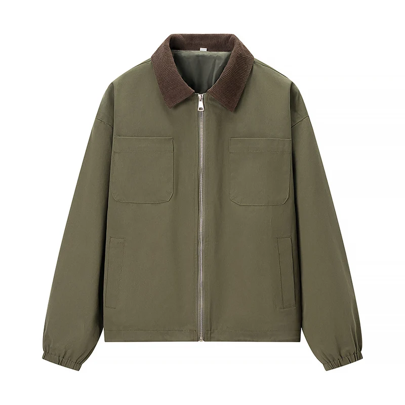 Damen Kurzjacke im Workwear-Stil mit Kordkragen, Reißverschluss und aufgesetzten Brusttaschen Drune