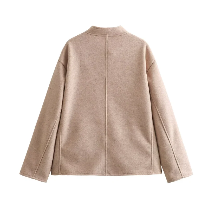 Damen Kurzjacke im Wollmix mit Rundhals, Oversize‑Passform und großen aufgesetzten Taschen Drune