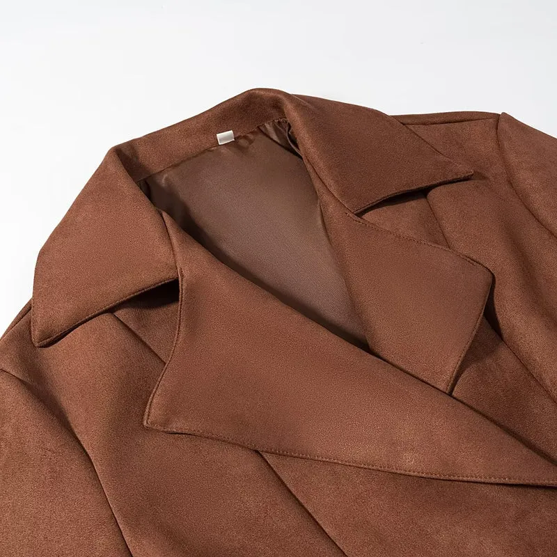 Damen Kurzjacke im Veloursleder‑Look mit Taillengürtel und großem Revers Drune