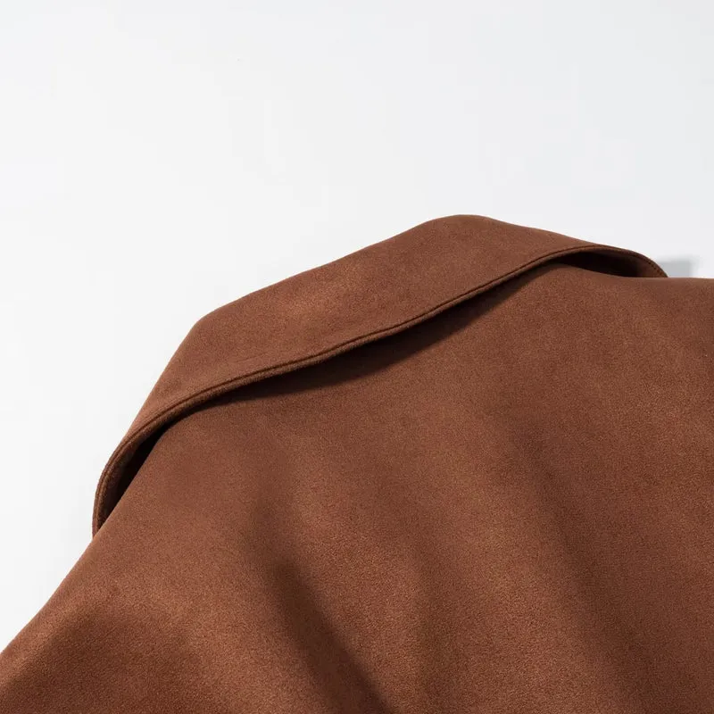 Damen Kurzjacke im Veloursleder‑Look mit Taillengürtel und großem Revers Drune