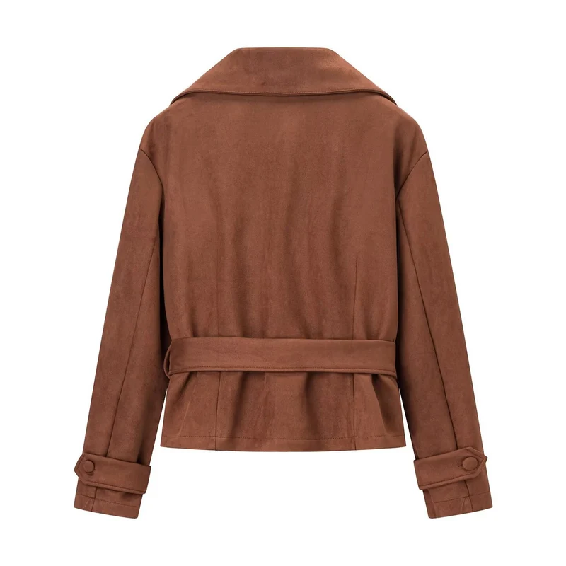 Damen Kurzjacke im Veloursleder‑Look mit Taillengürtel und großem Revers Drune