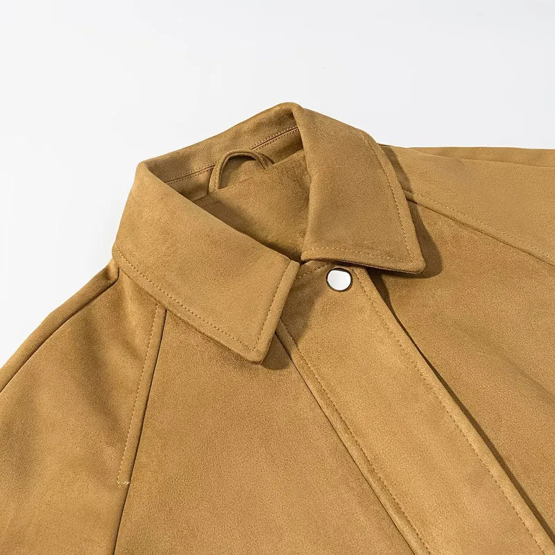 Damen Kurzjacke im Veloursleder-Look mit Raglanärmeln und elastischem Saum Drune