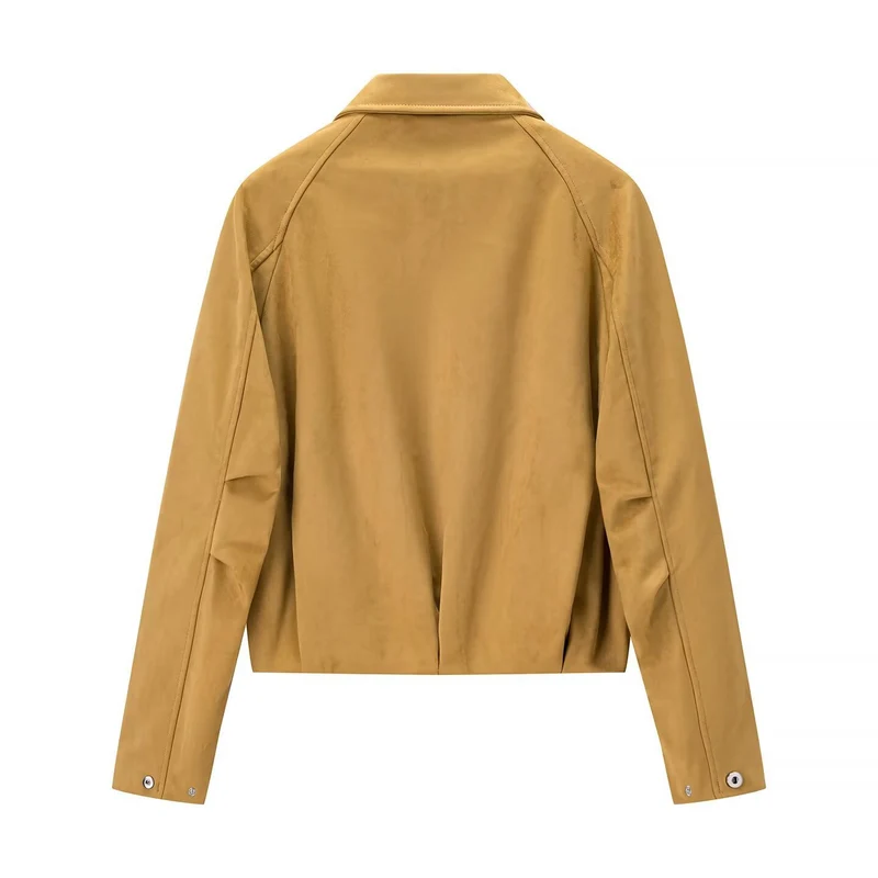 Damen Kurzjacke im Veloursleder-Look mit Raglanärmeln und elastischem Saum Drune