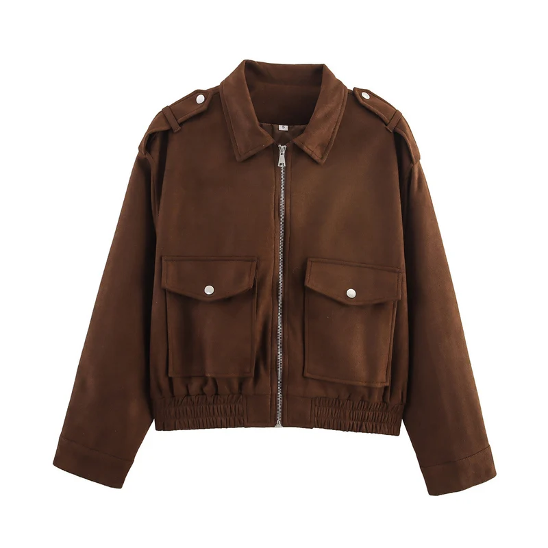 Damen Kurzjacke im Utility‑Bomberstil mit aufgesetzten Pattentaschen, Schulterklappen und elastischem Saum Drune