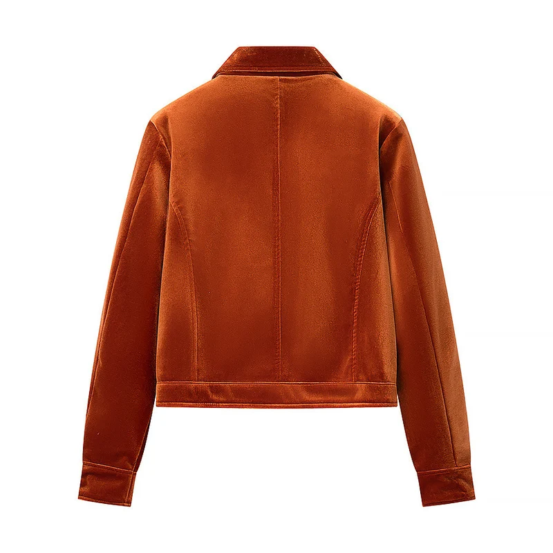 Damen Kurzjacke im Samt‑Look mit Hemdkragen, aufgesetzten Pattentaschen und goldfarbenen Zierknöpfen Drune