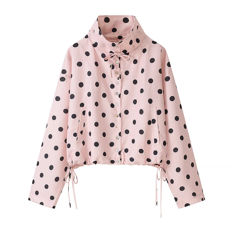 Damen Kurzjacke im Regenparka-Stil mit Stehkragen, Tunnelzug und Punkteprint Drune