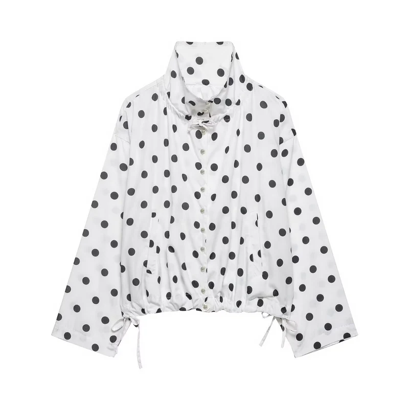 Damen Kurzjacke im Regenparka-Stil mit Stehkragen, Tunnelzug und Punkteprint Drune