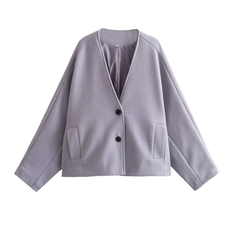 Damen Kurzjacke im Boxy‑Cut mit V‑Ausschnitt und Wollmix Drune