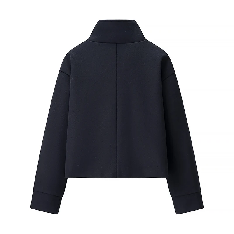 Damen Kurzjacke Boxy Wollmix mit Stehkragen, Oversize-Ärmeln und Knopfleiste Drune