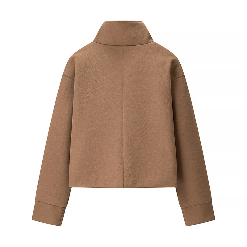 Damen Kurzjacke Boxy Wollmix mit Stehkragen, Oversize-Ärmeln und Knopfleiste Drune