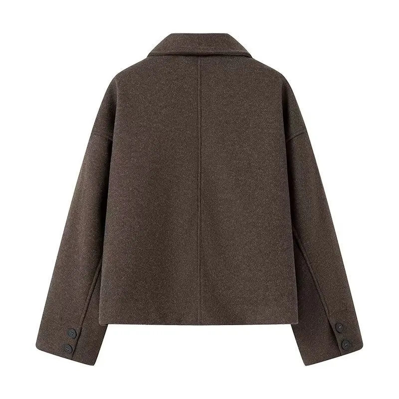 Damen Kurzjacke aus Wollmix im Boxy‑Caban‑Stil mit Hemdkragen und Eingrifftaschen Drune