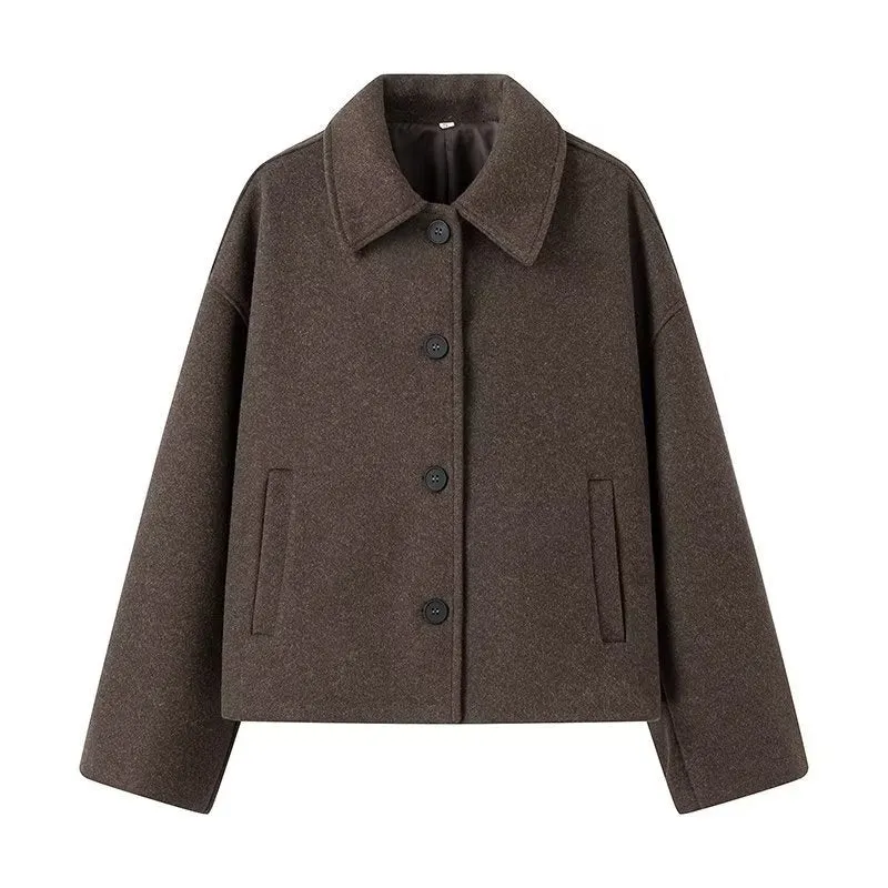 Damen Kurzjacke aus Wollmix im Boxy‑Caban‑Stil mit Hemdkragen und Eingrifftaschen Drune