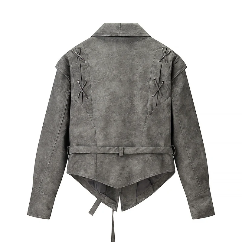 Damen Kurzjacke aus Veloursoptik mit Wickelgürtel und Schnürdetail Drune