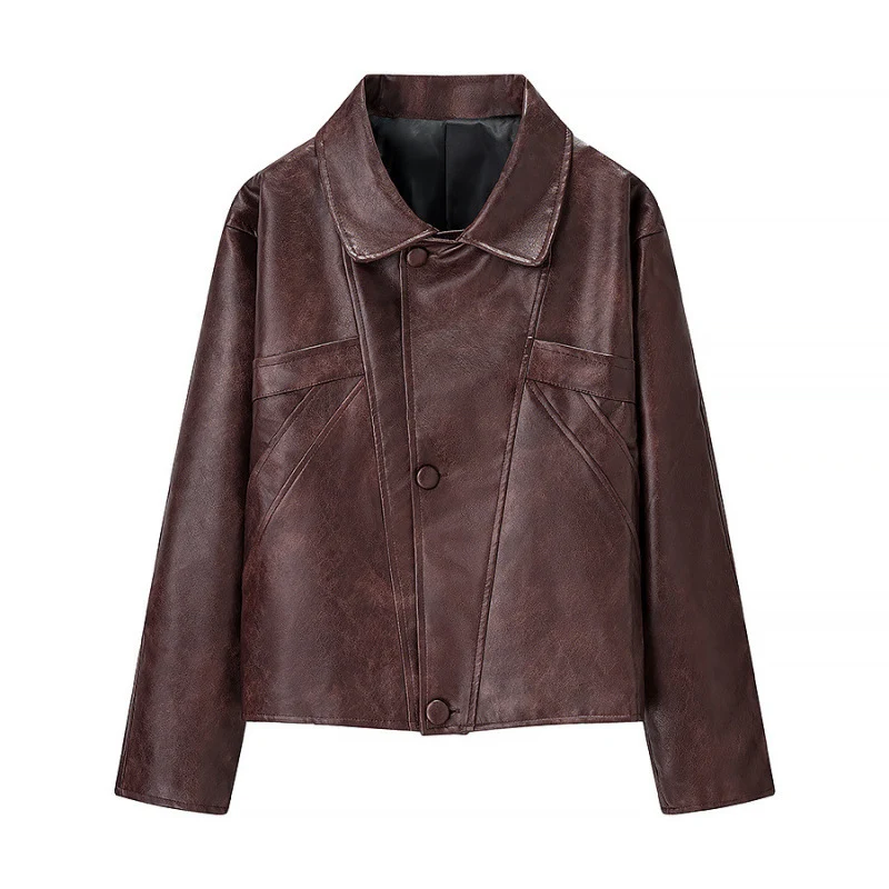Damen Kurzjacke aus Kunstleder im Boxy‑Cut mit dekorativen Nahtdetails Drune