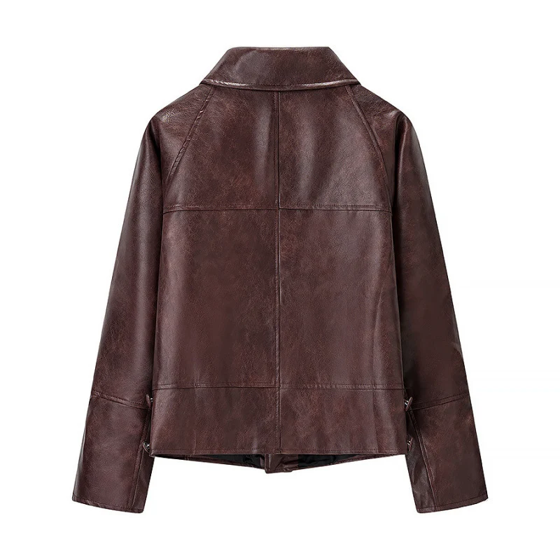 Damen Kurzjacke aus Kunstleder im Boxy‑Cut mit dekorativen Nahtdetails Drune