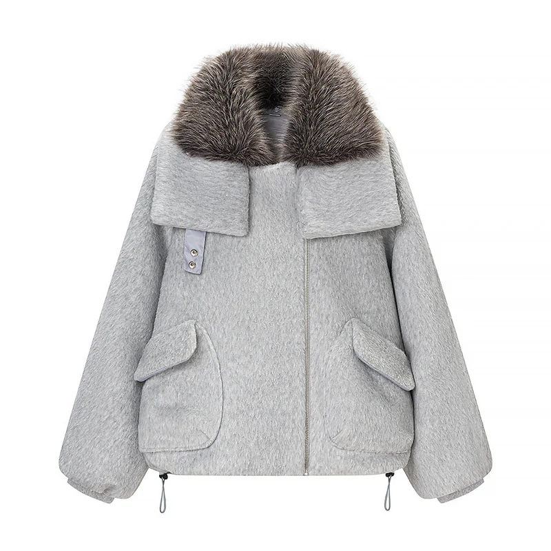 Damen Kurzjacke aus Kunstfell im Oversize‑Cut mit voluminösem Webpelzkragen Drune