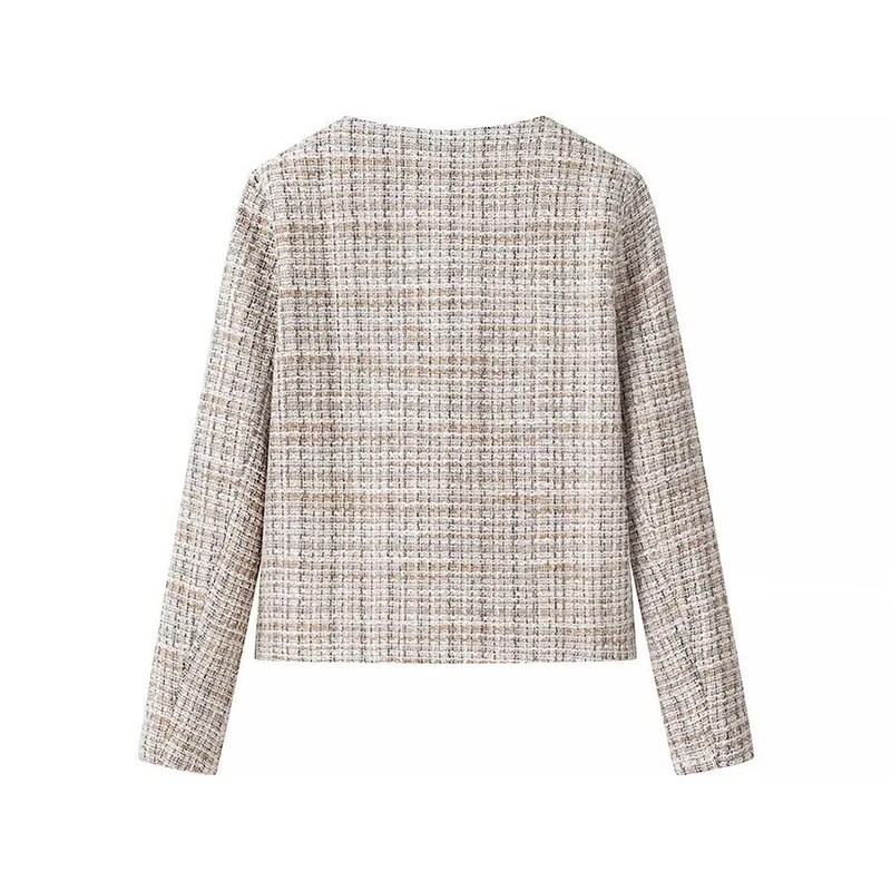 Damen Kurzjacke aus Bouclé‑Tweed mit rundem Ausschnitt und dekorativen Goldknöpfen Drune