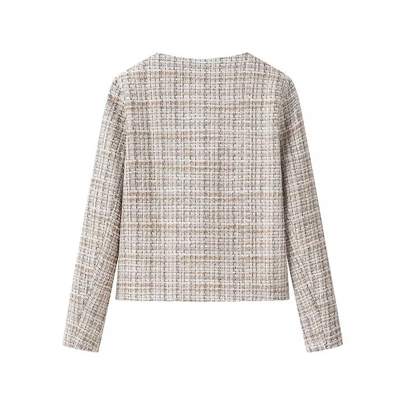 Damen Kurzjacke aus Bouclé‑Tweed mit rundem Ausschnitt und dekorativen Goldknöpfen Drune