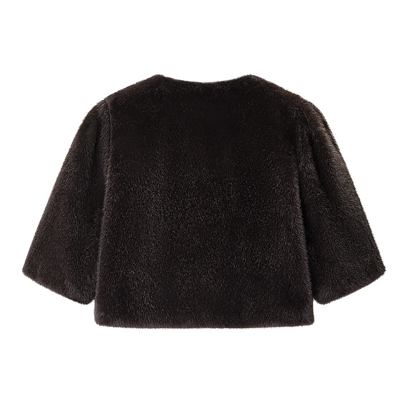 Damen Kurzgeschnittener Kunstfell-Bolero mit 3/4-Ärmeln Drune