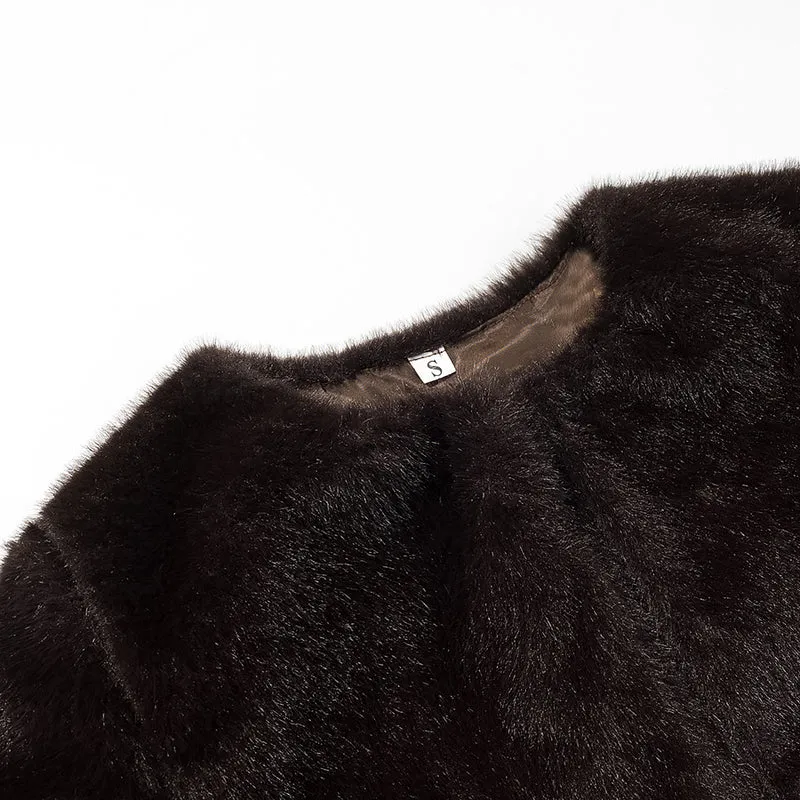 Damen Kurzgeschnittener Kunstfell-Bolero mit 3/4-Ärmeln Drune