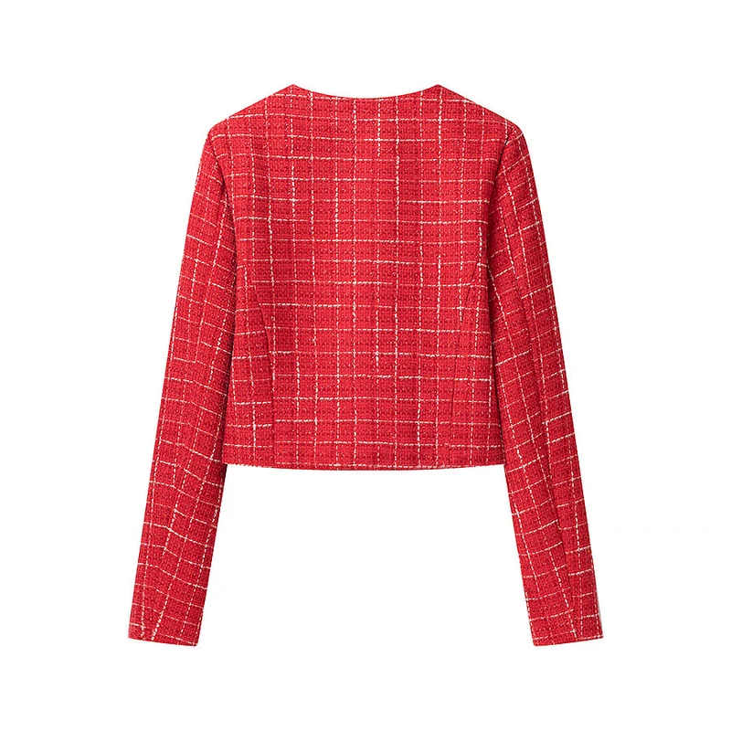 Damen Kurzgeschnittener Bouclé‑Tweed‑Blazer mit Rundhals, Zierknöpfen und aufgesetzten Taschen Drune