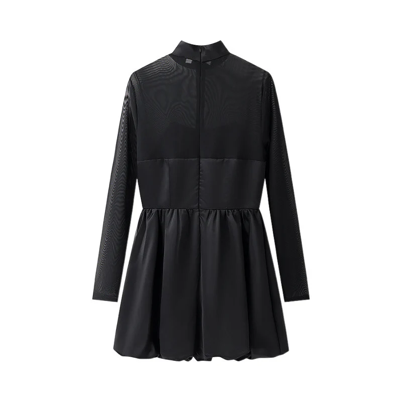 Damen kurzes Mesh-Overlay-Skaterkleid mit Stehkragen und taillierter Korsage Drune