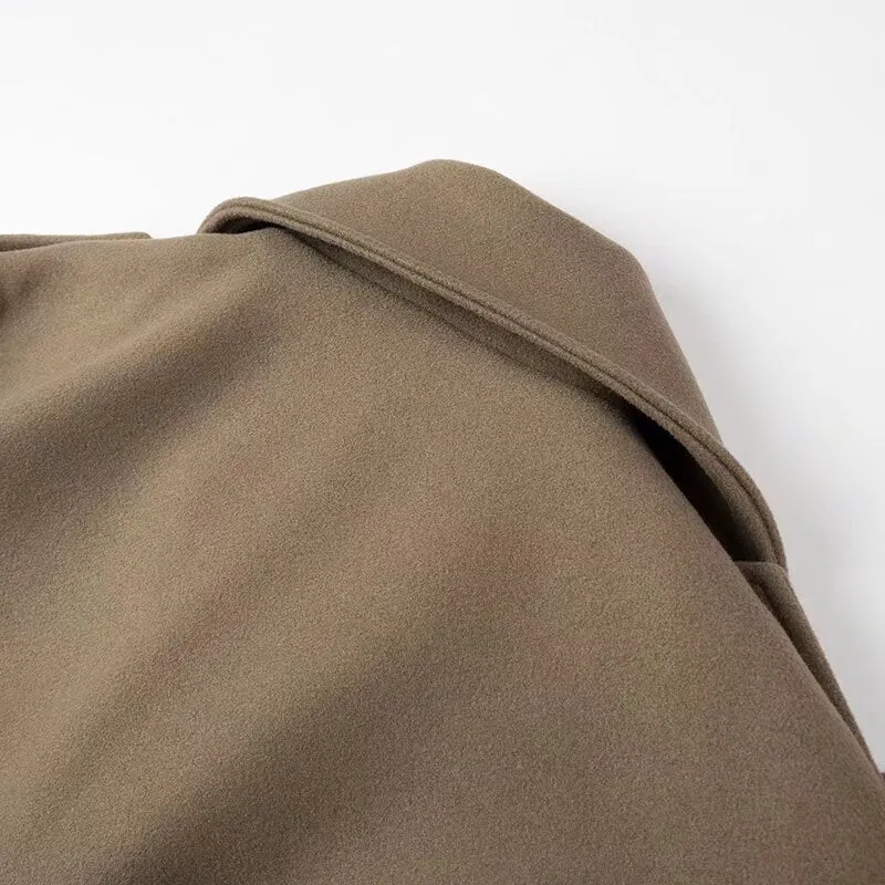 Damen Kurzer Wollmix-Trench mit Gürtel, Epauletten und weitem Revers Drune
