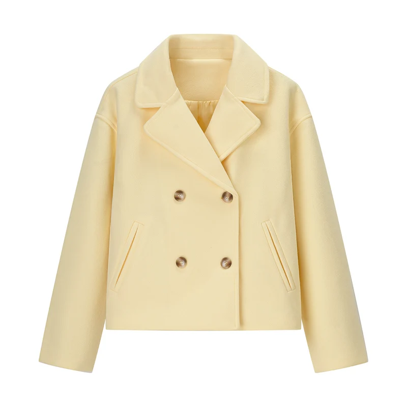 Damen Kurzer Oversize Wollmix Doppelreiher mit weitem Revers Drune