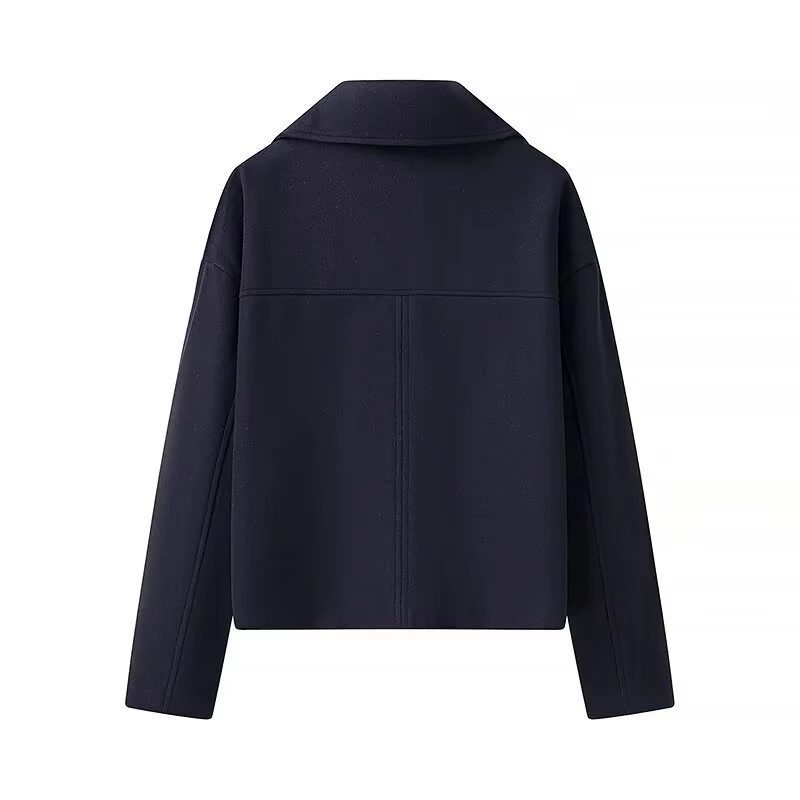 Damen Kurzer Boxy-Wollmix-Peacoat mit doppelreihiger Knopfleiste und aufgesetzten Taschen Drune
