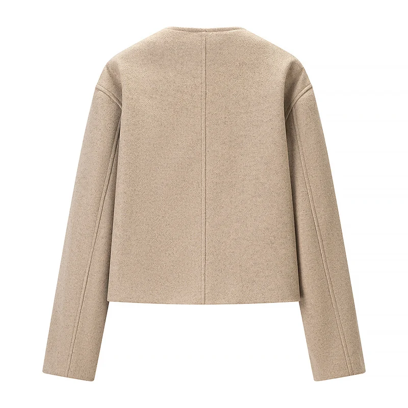 Damen Kurzer Boxy-Wollmix-Blazer mit asymmetrischer Knopfleiste Drune
