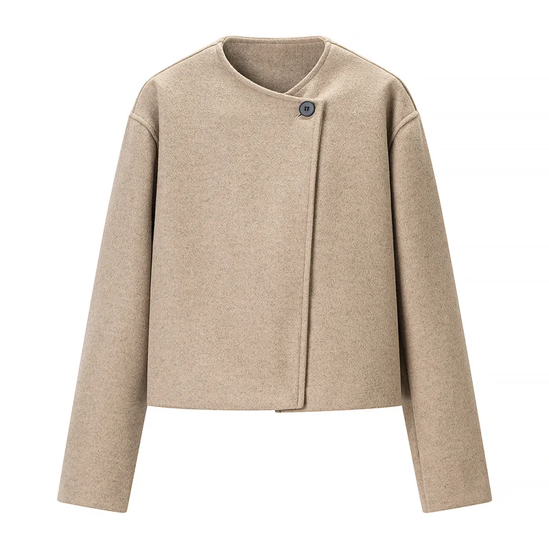 Damen Kurzer Boxy-Wollmix-Blazer mit asymmetrischer Knopfleiste Drune