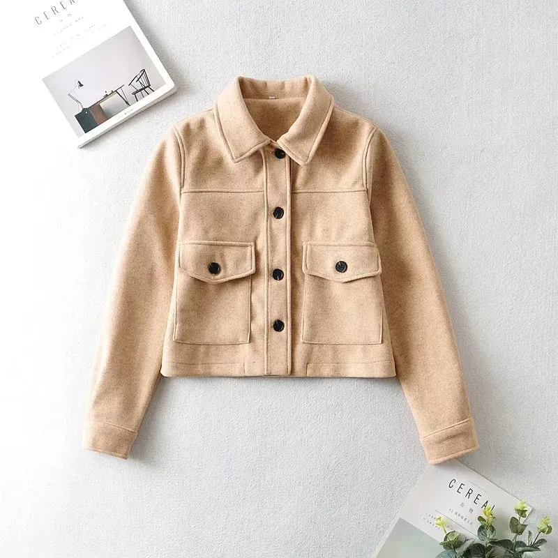 Damen Kurze Wollmix-Übergangsjacke mit aufgesetzten Pattentaschen Drune