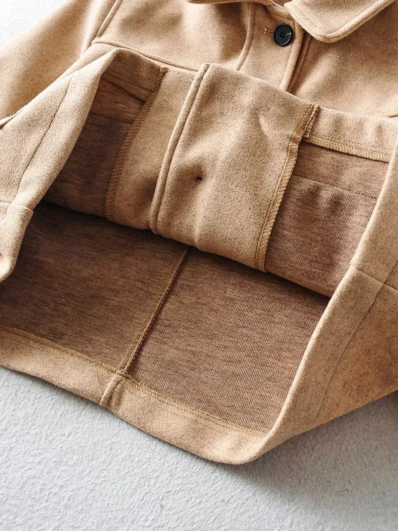 Damen Kurze Wollmix-Übergangsjacke mit aufgesetzten Pattentaschen Drune