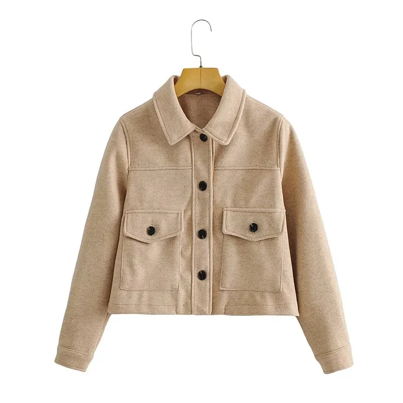 Damen Kurze Wollmix-Übergangsjacke mit aufgesetzten Pattentaschen Drune