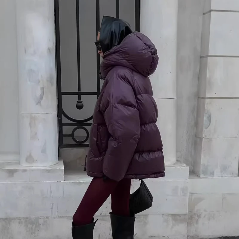 Damen Kurze wattierte Oversize‑Steppjacke mit hohem Stehkragen und Kapuze Drune