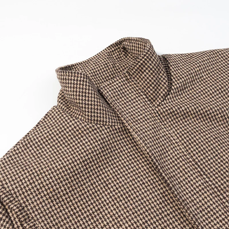 Damen Kurze Oversize-Übergangsjacke im Hahnentritt-Muster mit Stehkragen und elastischem Saum Drune