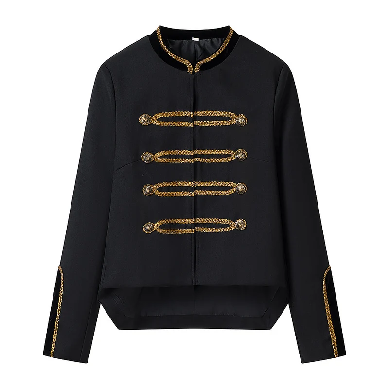 Damen Kurze Militärinspirierte Paradejacke mit goldener Kordelverzierung Drune