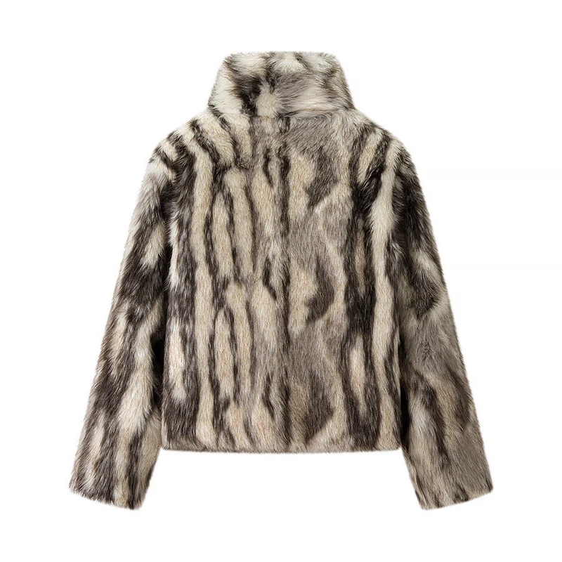 Damen Kurze Kunstfelljacke mit voluminöser Pelzoptik, kastiger Silhouette und Eingrifftaschen Drune