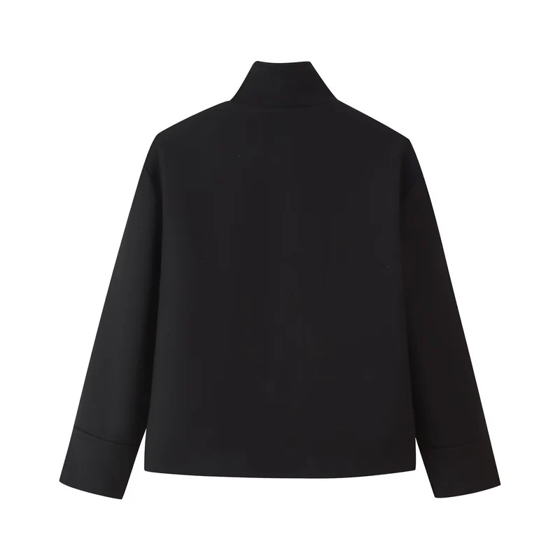 Damen Kurze kastige Jacke mit Stehkragen und durchgehender Knopfleiste Drune