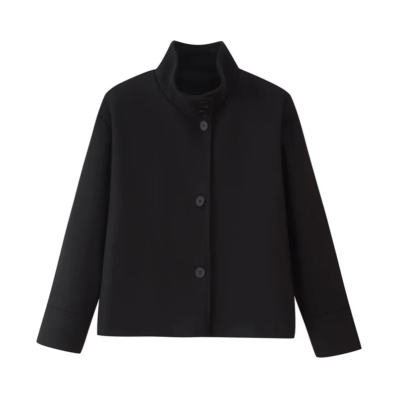 Damen Kurze kastige Jacke mit Stehkragen und durchgehender Knopfleiste Drune
