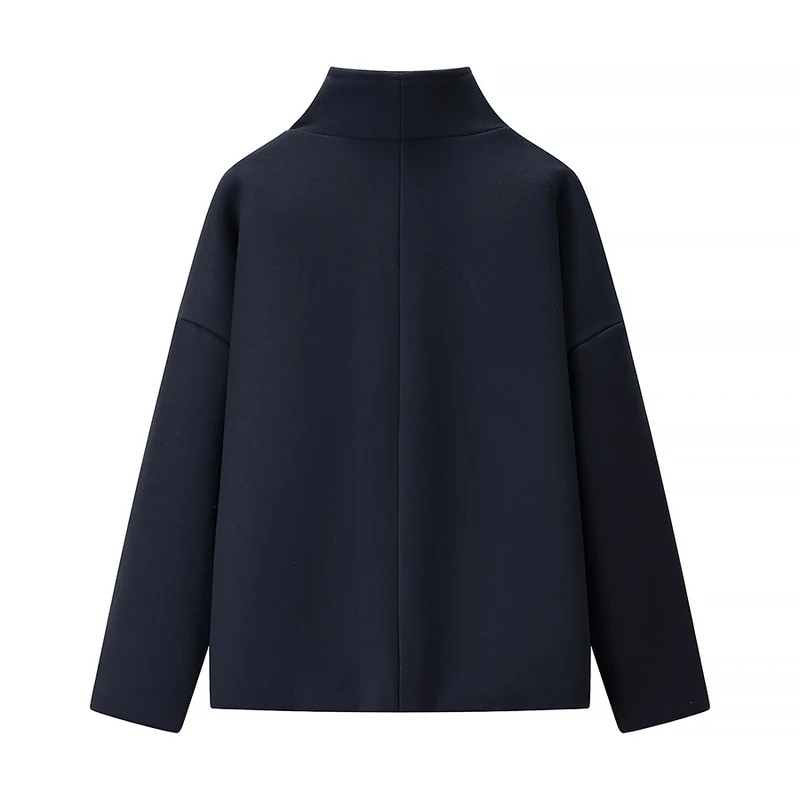 Damen Kurze doppeltgeknöpfte Oversize-Boxy-Jacke mit Stehkragen und Eingrifftaschen Drune