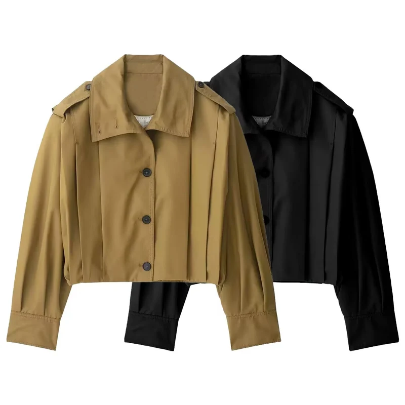 Damen Kurze Boxy‑Trenchjacke mit Faltenblende und Epauletten Drune
