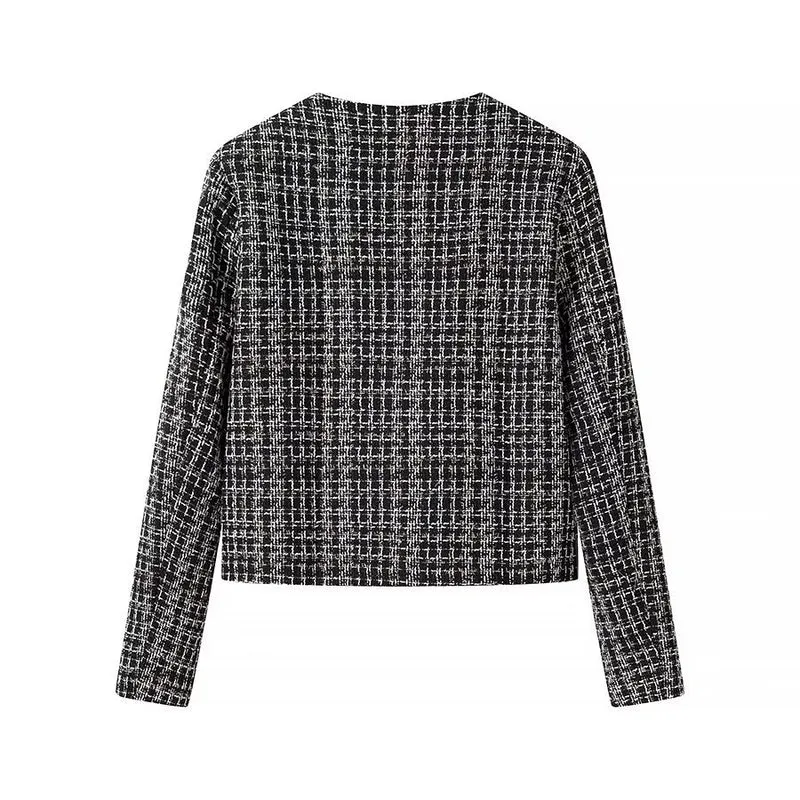 Damen Kurze Bouclé-Tweed-Jacke mit Rundhals, dekorativen Zierknöpfen und aufgesetzten Taschen Drune