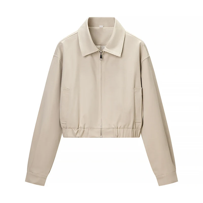 Damen Kurze Blousonjacke aus veganem Leder mit Reißverschluss und elastischem Saum Drune