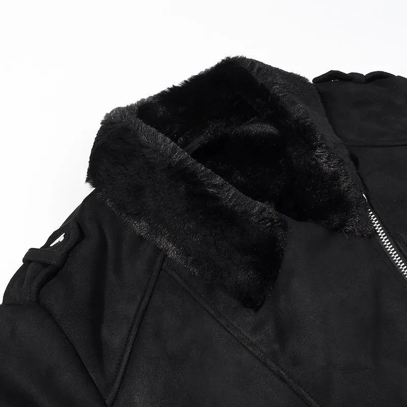 Damen Kurze Bikerjacke mit Kunstfellkragen und Wildlederoptik Drune