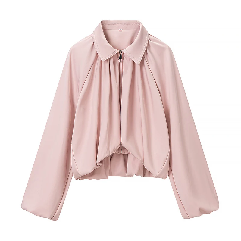 Damen Kurzcape mit Volumenärmeln, Reißverschluss und gerafftem Saum Drune