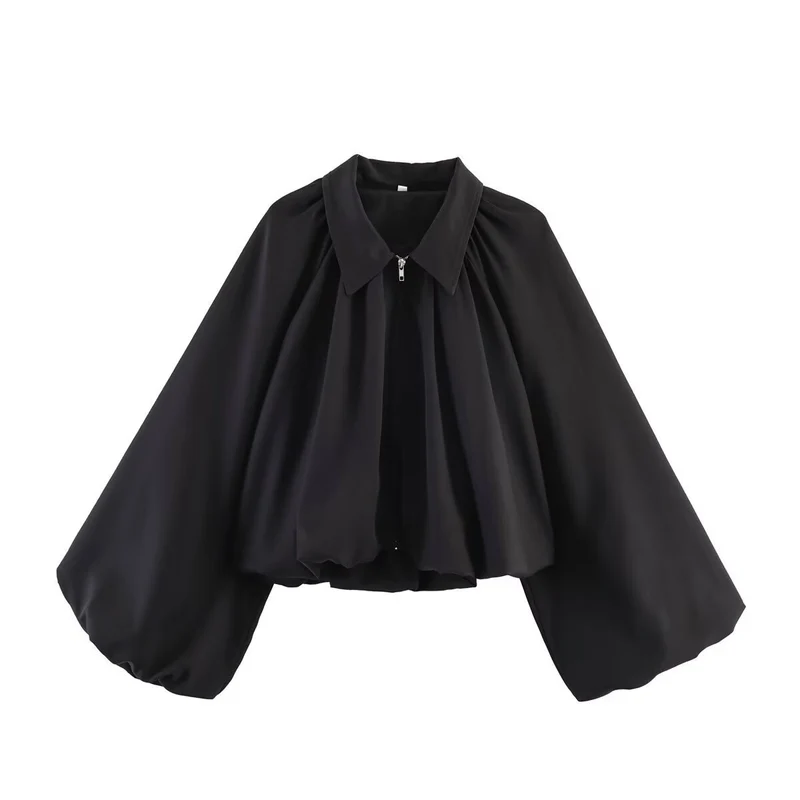 Damen Kurzcape mit Volumenärmeln, Reißverschluss und gerafftem Saum Drune